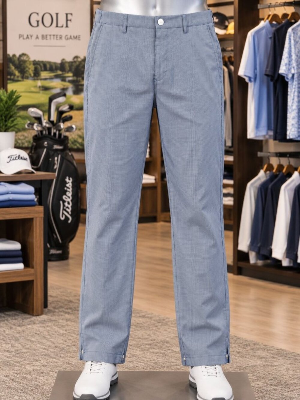Bonobos Golf Houndstooth Straight Pant 33/30 Blue Ankle Zip Country Club Sporty